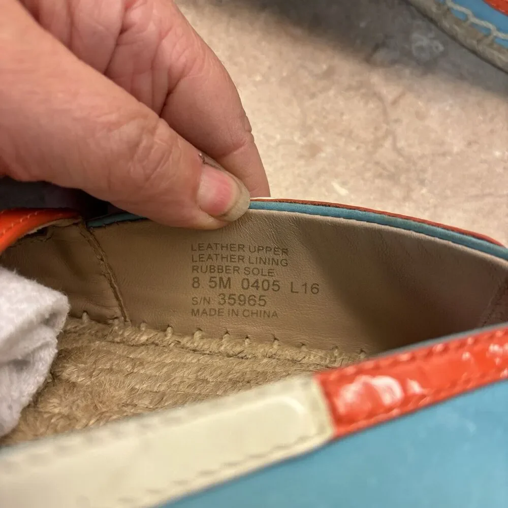Tory Burch Sunglasses Leather Espadrille Shoes Women 8.5 Logo Leather Aqua